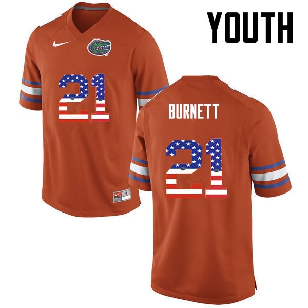 Youth NCAA Florida Gators McArthur Burnett #21 Stitched Authentic USA Flag Fashion Nike Orange College Football Jersey MIQ7265ST